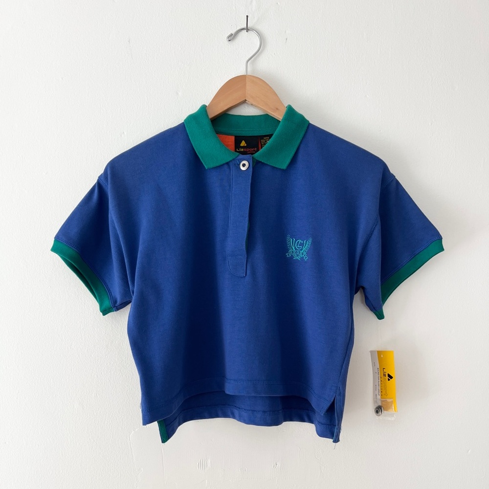 Liz Sport 1990s Vintage Cropped Cotton Polo Shirt Deadstock